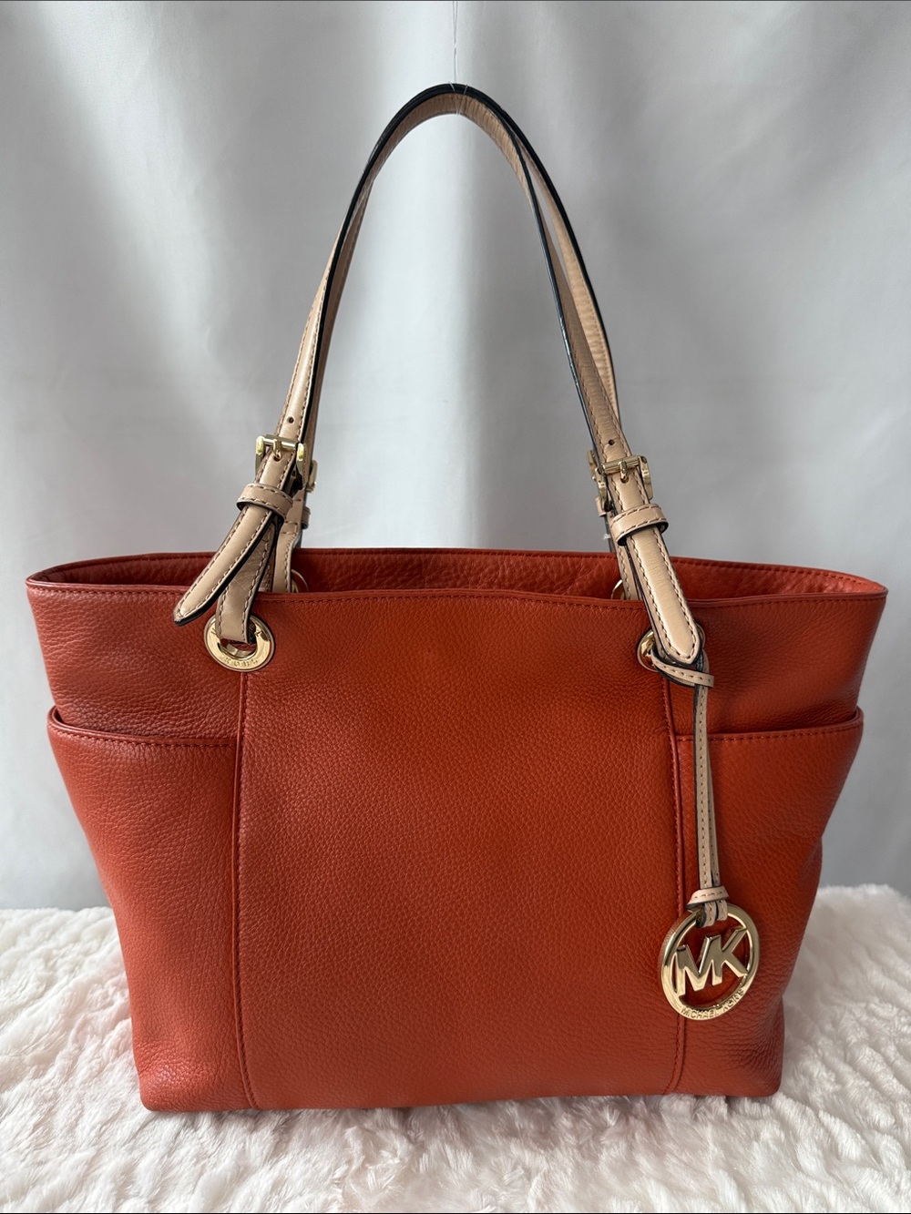 Michael Kors Jet Set Butnt Orange Leather with Contrast Handles